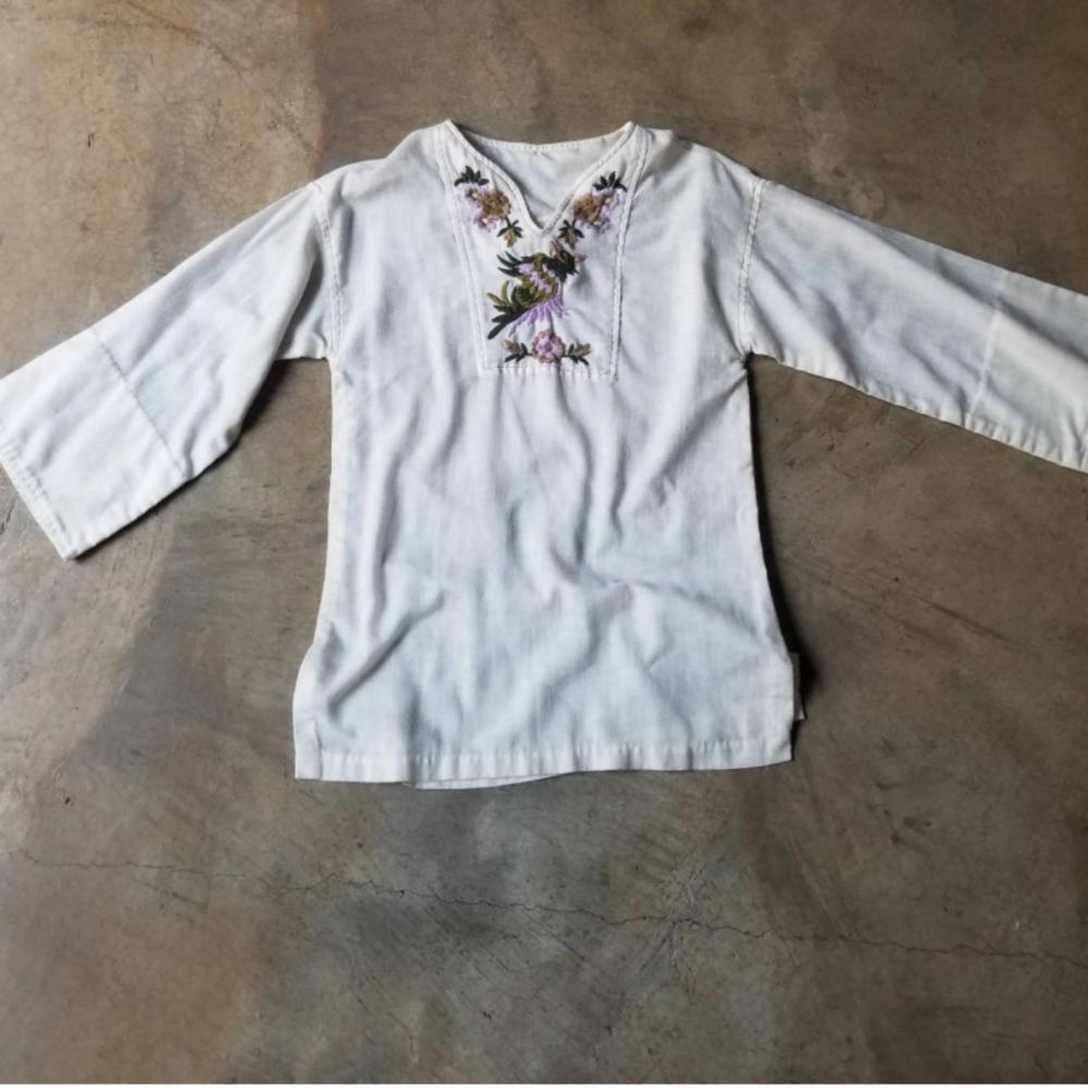 Vintage 70s White Hippie Blouse Xs S